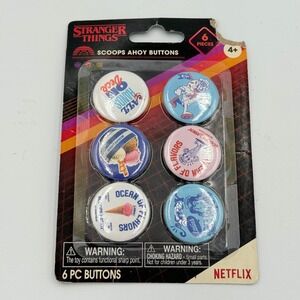 Stranger Things Scoops Ahoy 6 Piece Button Pin Set Netflix Starcourt Mall New